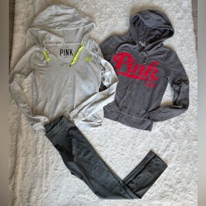 PINK VS Gray and Dark Gray Hoodies/Leggings Bundle